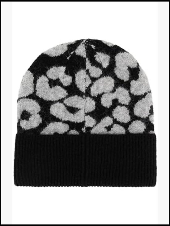 Wooly Leopard Crown Cuff Beanie Hat with Warm Durable Wool Blend